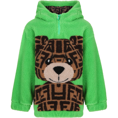 Shop Fendi Green Sweatshirt For Kids With Bear