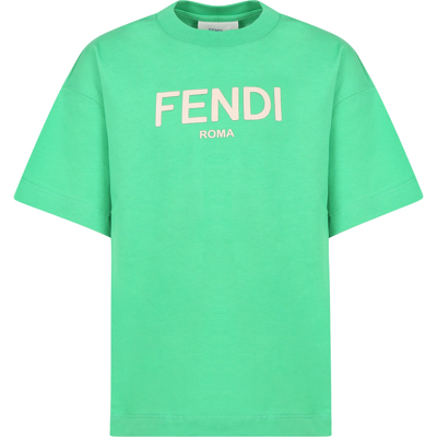 Shop Fendi Green T-shirt With Logo For Kids