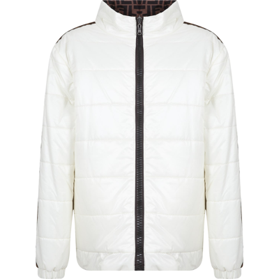 Shop Fendi Ivory Reversible Padded Jacket For Kids In White