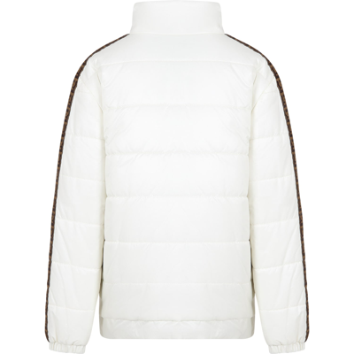 Shop Fendi Ivory Reversible Padded Jacket For Kids In White