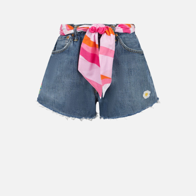 Shop Mc2 Saint Barth Woman Upcycled Denim Shorts With Embroidery In Pink