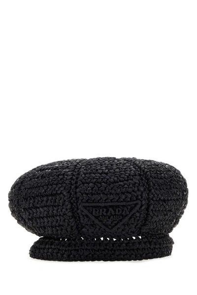 Shop Prada Woman Black Rafia Baker Boy Hat