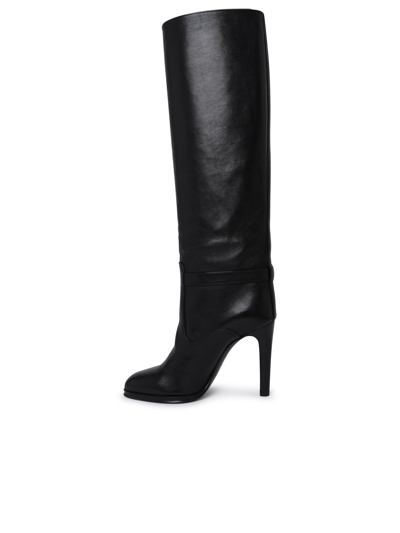 Shop Saint Laurent Woman  Diane Black Hammered Leather Boots