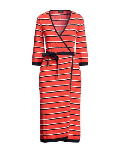 Elisabetta Franchi Woman Midi Dress Tomato Red Size 4 Cotton, Polyamide In Tomato Red