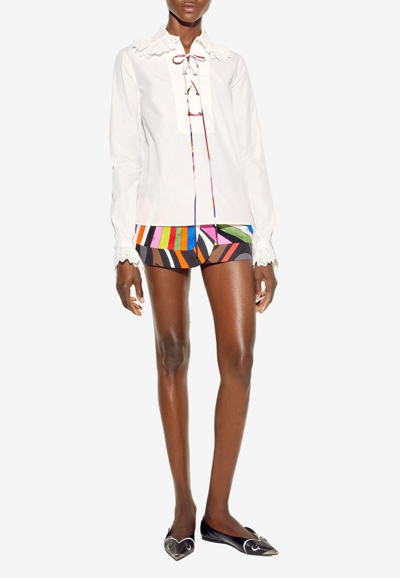 Shop Emilio Pucci Broderie-anglaise Ruffled Blouse In White
