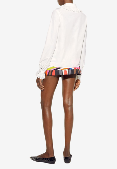 Shop Emilio Pucci Broderie-anglaise Ruffled Blouse In White