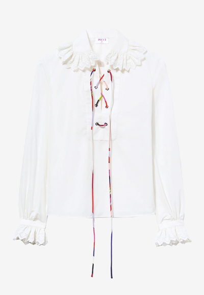 Shop Emilio Pucci Broderie-anglaise Ruffled Blouse In White