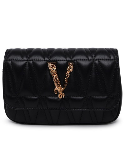 Shop Versace Woman Black Leather Virtus Bag