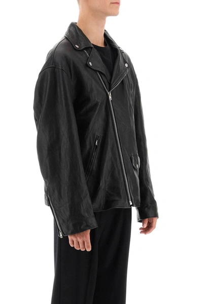 Shop Acne Studios Oversized Leather Biker Jacket In Black