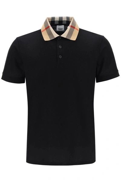 Shop Burberry Check Collar Cody Polo Shirt In Black