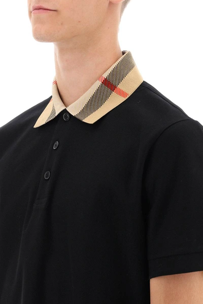 Shop Burberry Check Collar Cody Polo Shirt In Black