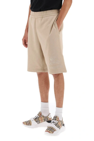 Shop Burberry Taylor Sweatshorts With Embroidered Ekd In Beige