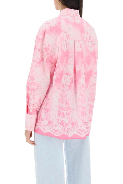 Shop Msgm Oversized Shirt With All-over Print In Pink