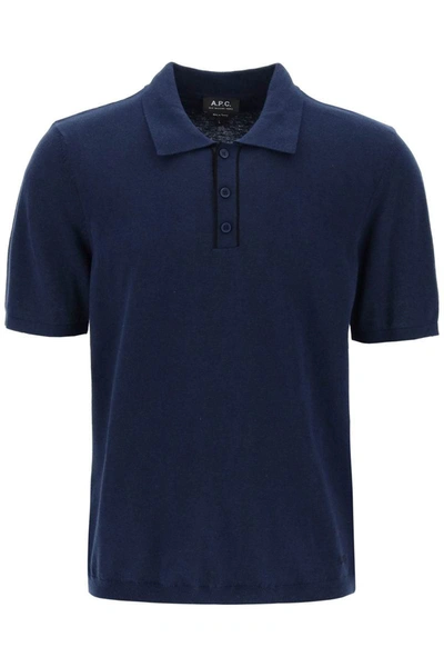 Shop Apc A.p.c. 'jacky' Knitted Cotton Polo Shirt In Blue