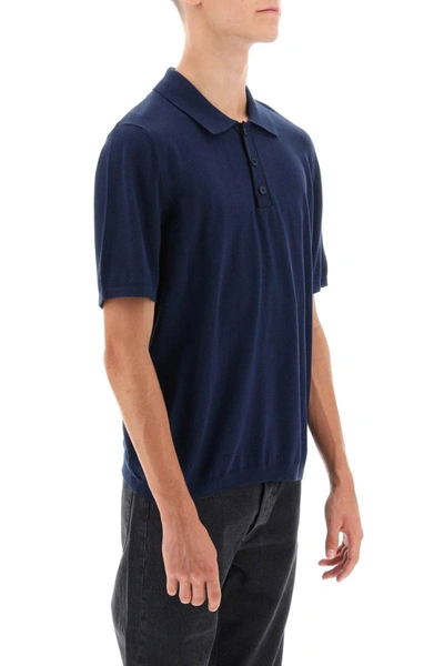 Shop Apc A.p.c. 'jacky' Knitted Cotton Polo Shirt In Blue