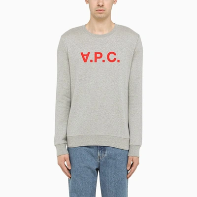 Shop Apc A.p.c. Red Logo-print Crewneck Sweatshirt In Grey