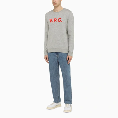 Shop Apc A.p.c. Red Logo-print Crewneck Sweatshirt In Grey