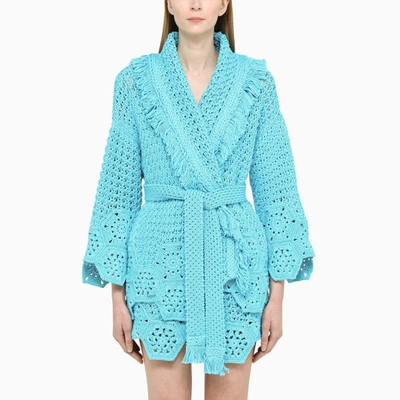 Shop Alanui Cardigan Blooming Flowers Light In Blue