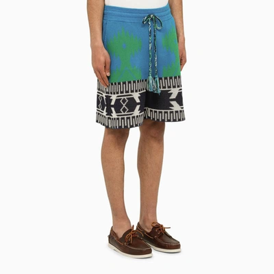 Shop Alanui Icon Blue/green Pique Bermuda Shorts