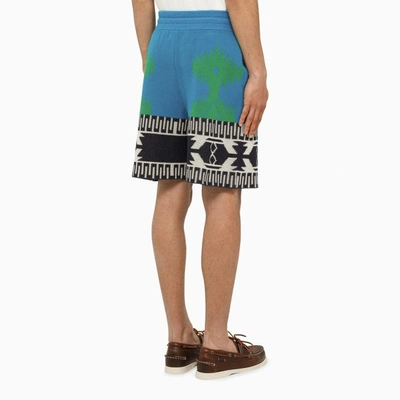 Shop Alanui Icon Blue/green Pique Bermuda Shorts