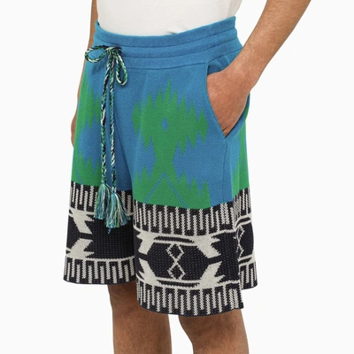Shop Alanui Icon Blue/green Pique Bermuda Shorts
