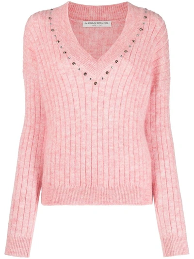 Shop Alessandra Rich Embellished Ribbed Jumper In Pink