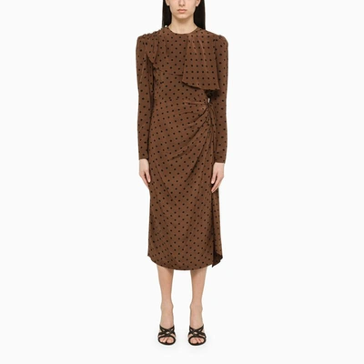 Shop Alessandra Rich Polka Dot Midi Dress In Brown
