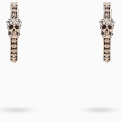 Shop Alexander Mcqueen Gold Skull Hoop Earrings With Crystals In Metal