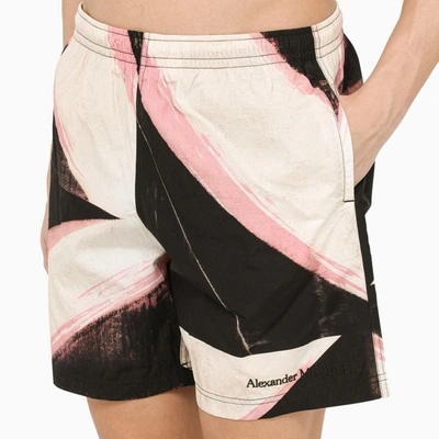 Shop Alexander Mcqueen Ivory/black Printed Beach Boxer Shorts