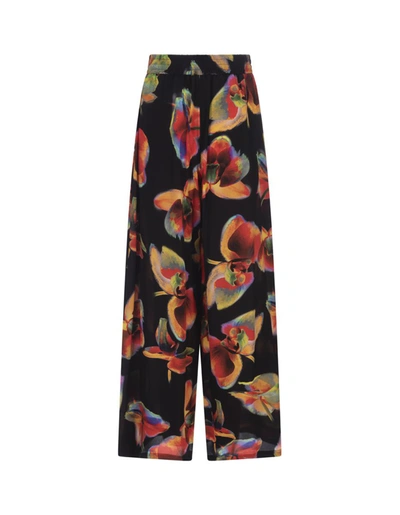 Shop Alexander Mcqueen Solarised Orchid Wide Leg Trousers In In Black