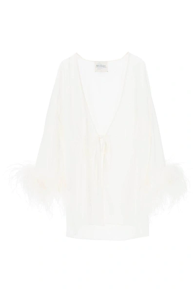Shop Art Dealer 'iris' Mini Wrap Dress With Feathers On Sleeves In White