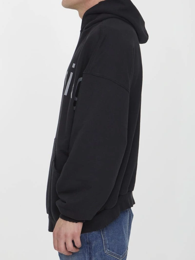 Balenciaga Logo Cotton Hoodie In Washed Black,grey