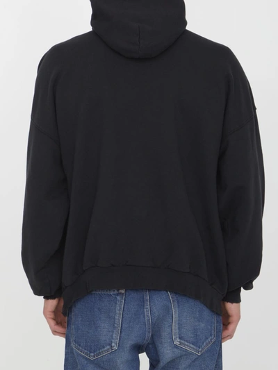 Balenciaga Logo Cotton Hoodie In Washed Black,grey