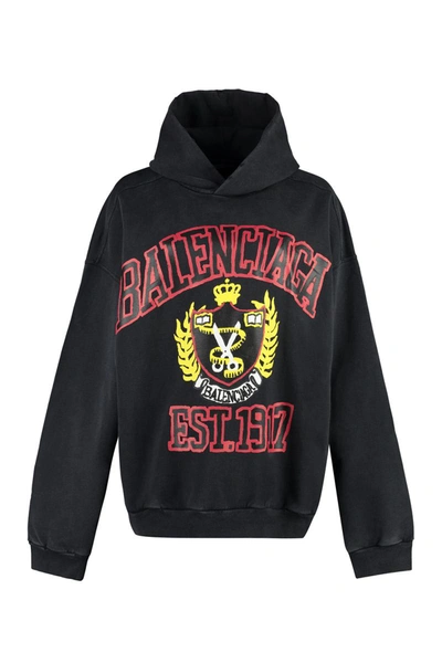 Shop Balenciaga Diy College Printed Hoodie In Black