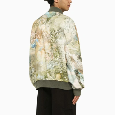 Balmain Reversible Bomber Jacket With Multicolored Sky Print In Green