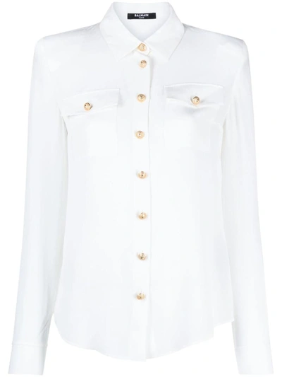 Shop Balmain Padded Shoulders Shirt In White