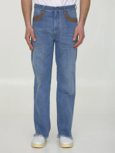 Shop Fendi Blue Denim Jeans In Light Blue