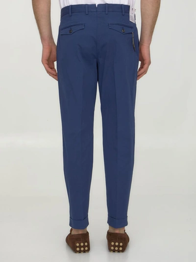 Shop Pt Torino Blue Gabardine Trousers