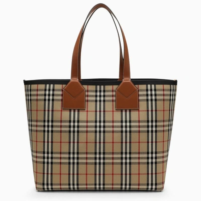 Burberry Large London Tote In Check Cotton In Multicolor