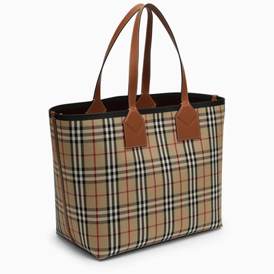 Burberry Large London Tote In Check Cotton In Multicolor