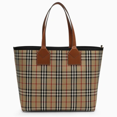Burberry Large London Tote In Check Cotton In Multicolor