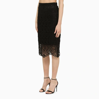 Shop Burberry Lace Pencil Skirt In Black