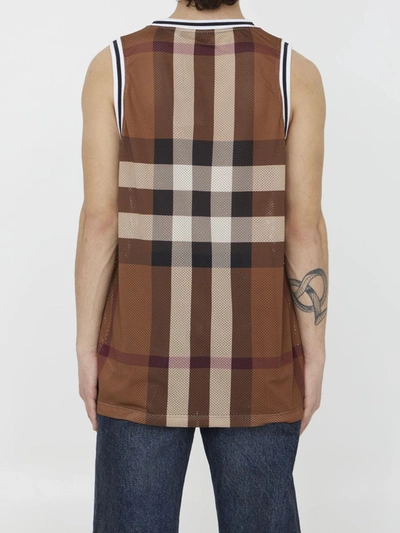 Shop Burberry Check Mesh Tank Top In Brown
