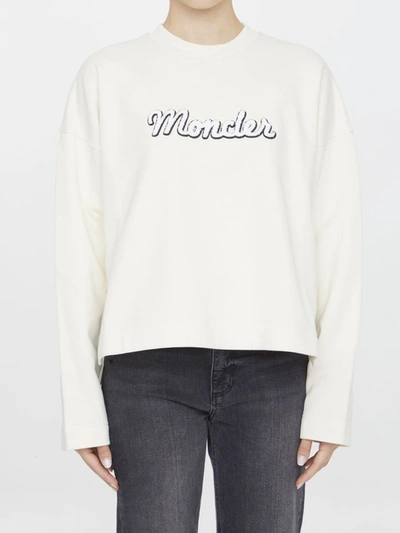 Shop Moncler Cotton Sweatshirt With Logo In White