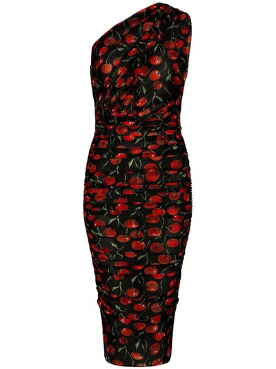 Shop Dolce & Gabbana Cherry-print Midi Dress In Nero E Rosso