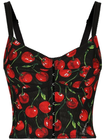 Shop Dolce & Gabbana Cherry-print Bustier Top In Nero E Rosso