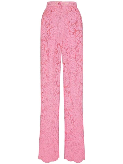 Shop Dolce & Gabbana Floral Lace Tailored Trousers In Pink