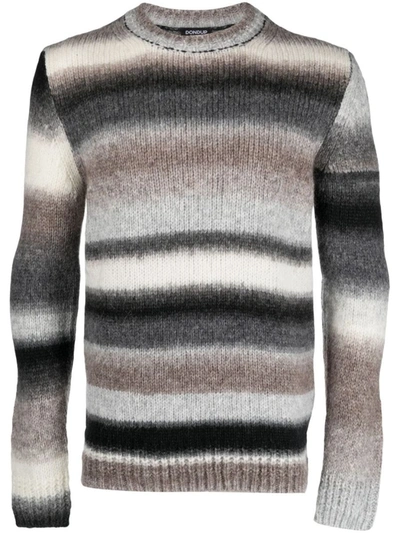 Shop Dondup Striped Knitted Jumper In Grey