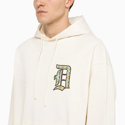 Shop Drôle De Monsieur Cream Hoodie With Hood And Embroidery In Multicolor