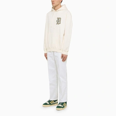 Shop Drôle De Monsieur Cream Hoodie With Hood And Embroidery In Multicolor